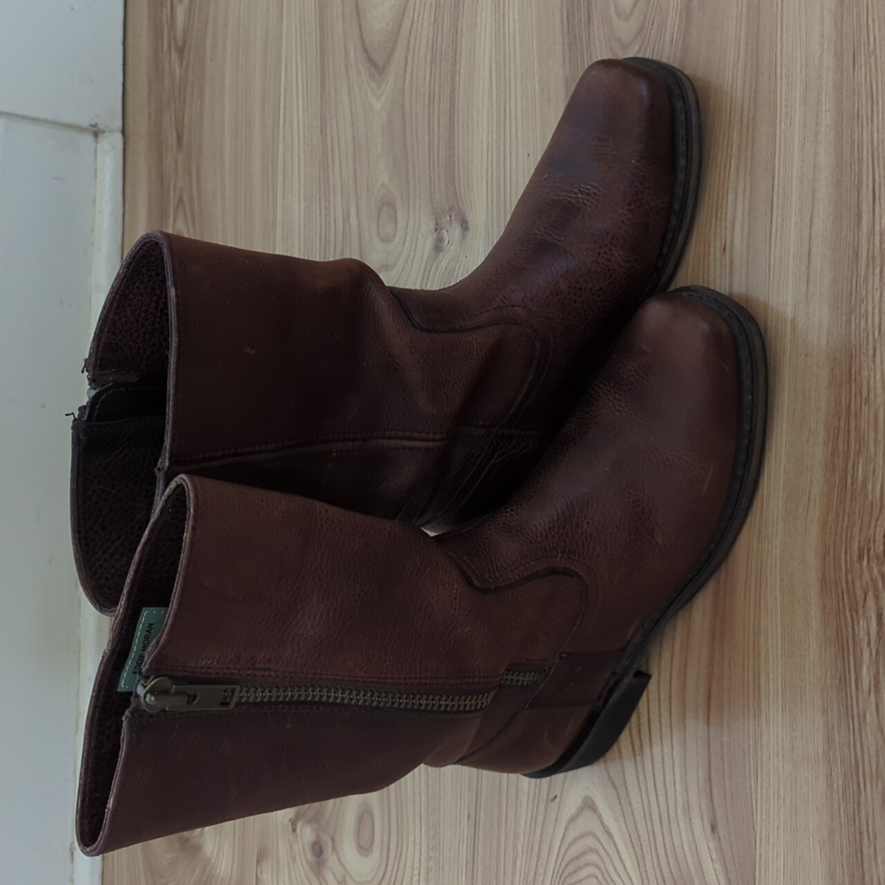 Women's Eddie Moran Brown Leather Mid-Calf, Zip Boots. Warm Brown.